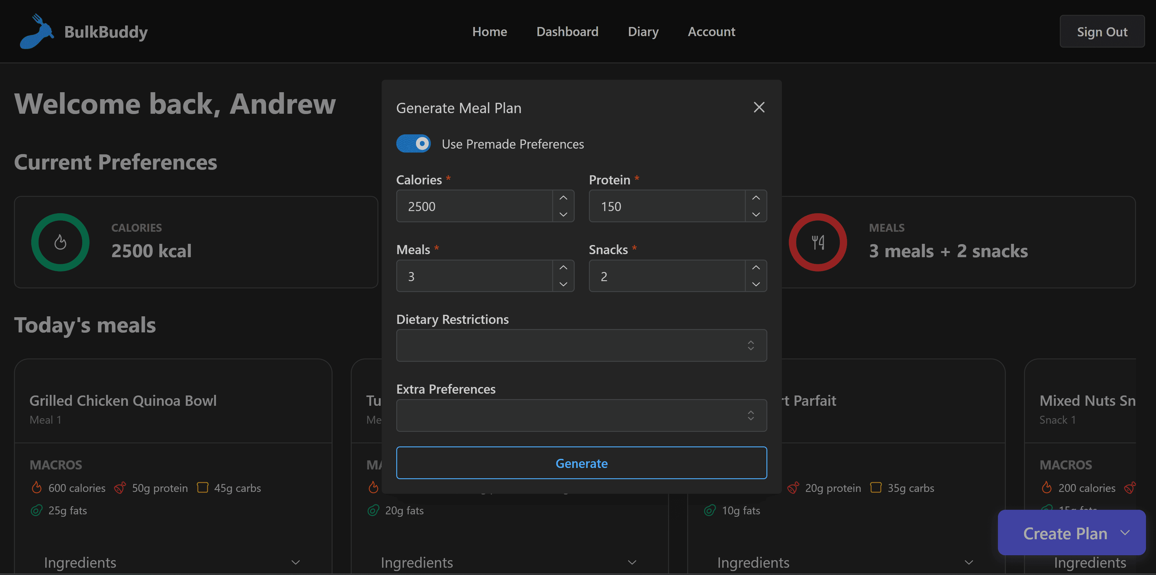 Create Meal Plan screenshot